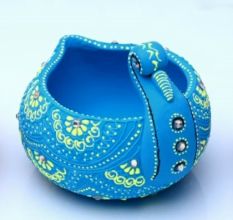 Washable Terracotta Modern Swan Diya Tealight T-Light Holder - Blue