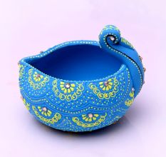 Washable Terracotta Modern Swan Diya Tealight T-Light Holder - Blue