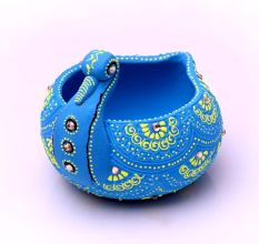 Washable Terracotta Modern Swan Diya Tealight T-Light Holder - Blue