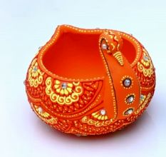 Handmade Washable Terracotta Modern Swan Diya Tealight T-Light Holder - Orange