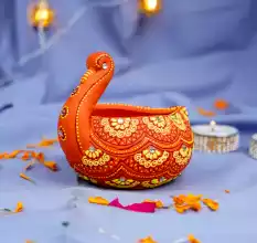 Handmade Washable Terracotta Modern Swan Diya Tealight T-Light Holder - Orange