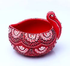 Handicraft Washable Terracotta Modern Swan Diya Tealight T-Light Holder - Red