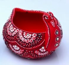 Handicraft Washable Terracotta Modern Swan Diya Tealight T-Light Holder - Red