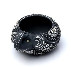 Washable Terracotta Modern Elephant Diya Tealight T-Light Holder - Grey