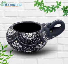 Washable Terracotta Modern Elephant Diya Tealight T-Light Holder - Grey