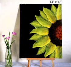 Yellow Flower Acrylic on Canvas Board by Artist Dimpana | 14 x 18 Inches