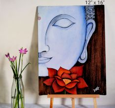 Buddha Blue Acrylic on Canvas Board by Artist Dimpana | 12 x 16 Inches
