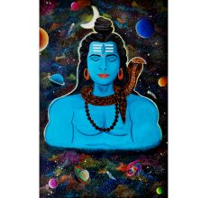 Shiva in Galaxy Acrylic Spiritual Painting Art on Canvas Board by Artist Dimpana | 36 X 24 Inches