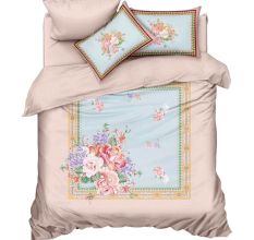 Pastel Blossom Glace Cotton Floral Digital Print Non Fitted Queen Size Bedsheet Set with 2 Pillow Covers | 90 x 100 Inches