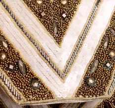 Golden Chevron Hand-Beaded Party Clutch with Embellished Details & Chain Strap | Evening Glam Sling Bag