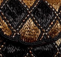 Midnight Glam Black & Gold Beaded Clutch with Scallop Detailing and Chain Strap | Elegant Party Sling Bag