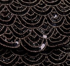 Midnight Sparkle Black Beaded Clutch with Black Sequin Wave Design & Chain Strap | Glam Evening Sling Bag