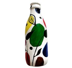 Hand-Painted Abstract Bottle Art â€“ Leaf & Dots Design