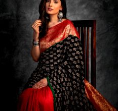 Black Ajrak Saree with Banarasi Silk Detailing