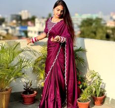 Bollywood Style Purple Crepe Georgette Saree for Parties