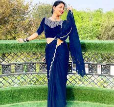 Navy Blue Crepe Georgette Bollywood Style Saree