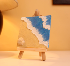 Beautiful Mini Beach Canvas Painting with Shell and Texture