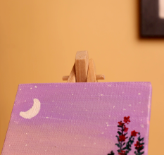 Mini Moonlight Sky Canvas Painting with Floral Silhouette