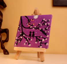 Romantic Mini Canvas Painting with Blossoms and Moonlight