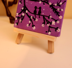Romantic Mini Canvas Painting with Blossoms and Moonlight