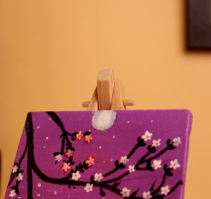 Romantic Mini Canvas Painting with Blossoms and Moonlight