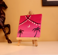 Mini Palm Tree Canvas with Pink Sunset Lights