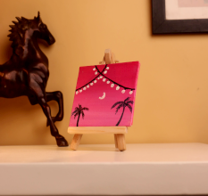 Mini Palm Tree Canvas with Pink Sunset Lights