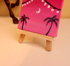 Mini Palm Tree Canvas with Pink Sunset Lights