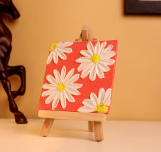 Textured Daisy Mini Canvas on Coral Background