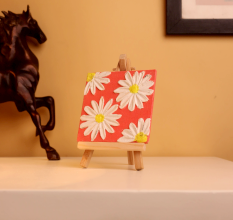 Textured Daisy Mini Canvas on Coral Background