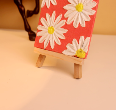 Textured Daisy Mini Canvas on Coral Background