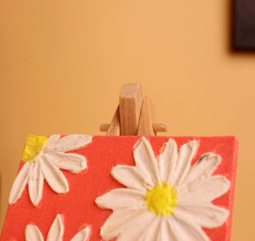 Textured Daisy Mini Canvas on Coral Background