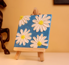 Mini Daisy Canvas Art with Blue Background Texture
