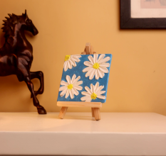 Mini Daisy Canvas Art with Blue Background Texture
