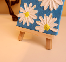 Mini Daisy Canvas Art with Blue Background Texture
