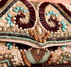 Boho Luxe Multicolor Hand-Beaded Clutch Maroon, Mint & Natural Tones with Tribal Motifs