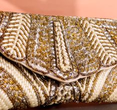 Crystal Vine Hand-Beaded Clutch Gold, Ivory & Silver Art Deco Leaf Design