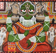 Traditional Bengal Pattachitra Painting on Cloth Depicting the Shiva Puran Story by Artist Sahajan Chitrakar