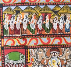 Traditional Bengal Pattachitra Painting on Cloth Depicting the Shiva Puran Story by Artist Sahajan Chitrakar
