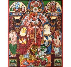 Handmade Bengal Pattachitra Natural Colors Painting of Goddess Durga on Cloth by Artist Sahajan Chitrakar
