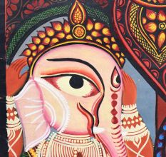 Handmade Bengal Pattachitra Natural Colors Painting of Goddess Durga on Cloth by Artist Sahajan Chitrakar