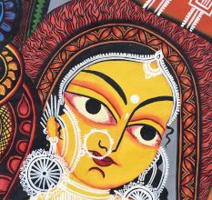Handmade Bengal Pattachitra Natural Colors Painting of Goddess Durga on Cloth by Artist Sahajan Chitrakar
