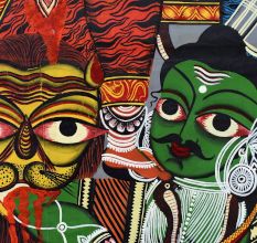 Handmade Bengal Pattachitra Natural Colors Painting of Goddess Durga on Cloth by Artist Sahajan Chitrakar