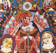 Handmade Bengal Pattachitra Natural Colors Painting of Goddess Durga on Cloth by Artist Sahajan Chitrakar