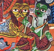 Handmade Bengal Pattachitra Natural Colors Painting of Goddess Durga on Cloth by Artist Sahajan Chitrakar