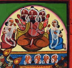 Handmade Bengal Pattachitra Natural Colors Painting of Goddess Durga on Cloth by Artist Sahajan Chitrakar