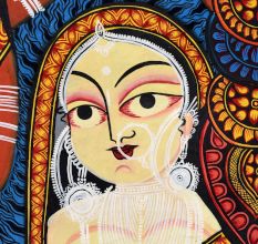 Handmade Bengal Pattachitra Natural Colors Painting of Goddess Durga on Cloth by Artist Sahajan Chitrakar