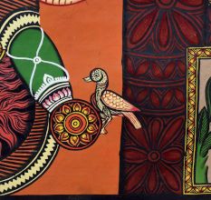 Handmade Bengal Pattachitra Natural Colors Painting of Goddess Durga on Cloth by Artist Sahajan Chitrakar