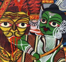 Handmade Bengal Pattachitra Natural Colors Painting of Goddess Durga on Cloth by Artist Sahajan Chitrakar