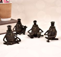 Handmade Vintage Brass Male Figure Playing Instrument in Set of 4